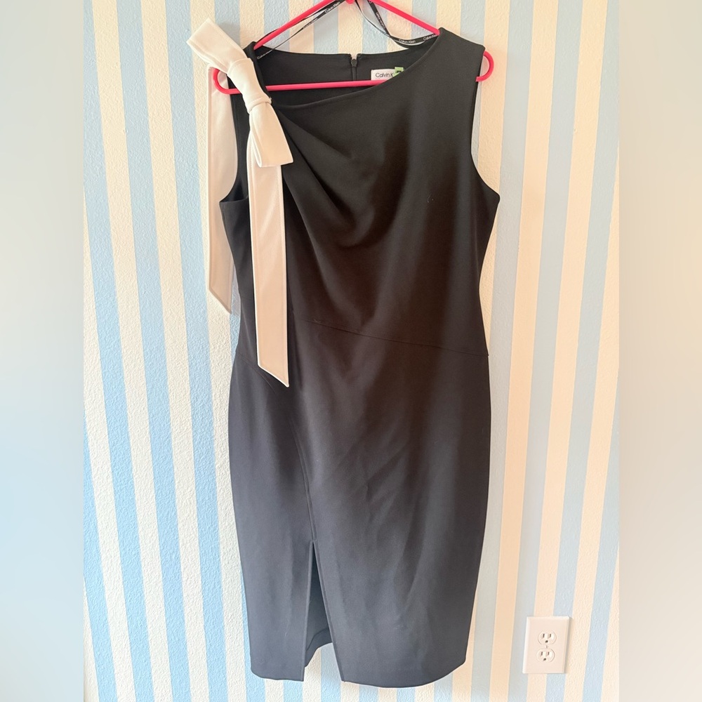 Calvin Klein Black Dress with White Bow Accent